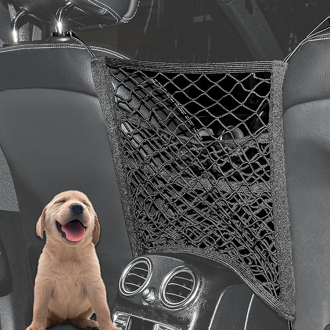 3-Layer Car Mesh Organizer Storage Bag Between Front Seats Kid Dog Pet Net Barrier Car Net Pocket Elastic Tissue Purse Holder Netting Pouch for SUV, Truck, Van 15.7" x 13.7"