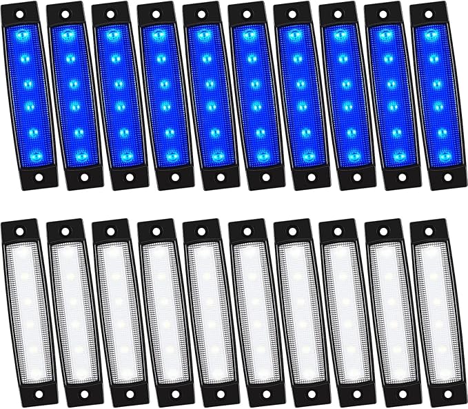 Treela 20 Pcs Car Rock Strip Lights Underglow Wheel Well Lighting Kits Exterior Waterproof LED Truck Lights for Golf Cart ATV RV Offroad UTV Snowmobile, Blue and White
