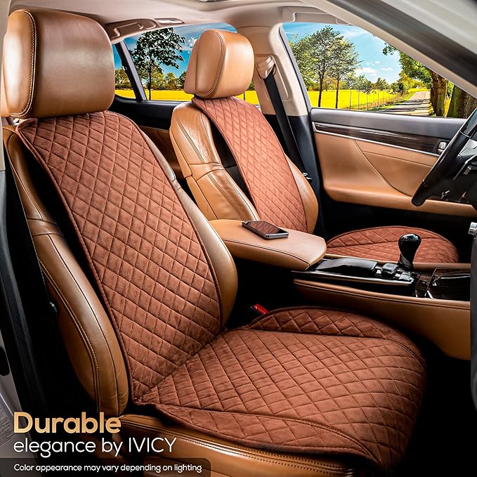 IVICY Faux Suede Front Car Seat Cover – Durable, Non-Slip Seat Protector for Cars – 1 Unit, Brown