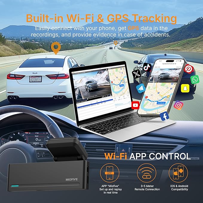 Miofive Dash Cam Mini 2, 2K+1080P FHD, Built-in Wi-Fi GPS Smart Dash Camera for Cars, 125° Wide-Angle FOV, HDR, Night Vision, G-Sensor, iOS/Android App, Loop Recording, Parking Monitor, Time-Lapse
