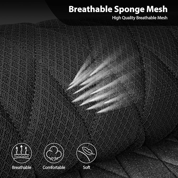 CAR PASS Thick Foam 3D Mesh Leather Car Seat Covers Full Set, Luxury Breathable Premuim Faux Leather Automotive Seat Covers, Airbag Compatible Universal Fit for Most Sedan Van Truck SUV, Pure Black