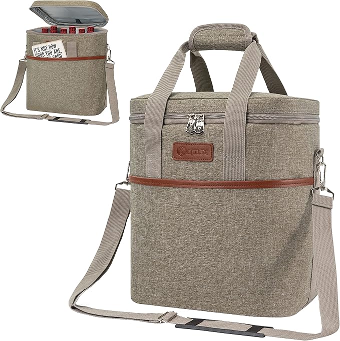 opux 6 Bottle Carrier Tote | Insulated Padded Wine Cooler Bag for Travel. Picnic, BYOB | Portable Leakproof Wine Tote Bag for Dinner, Party, Christmas, Wine Gift for Women, Men (Heather Taupe)
