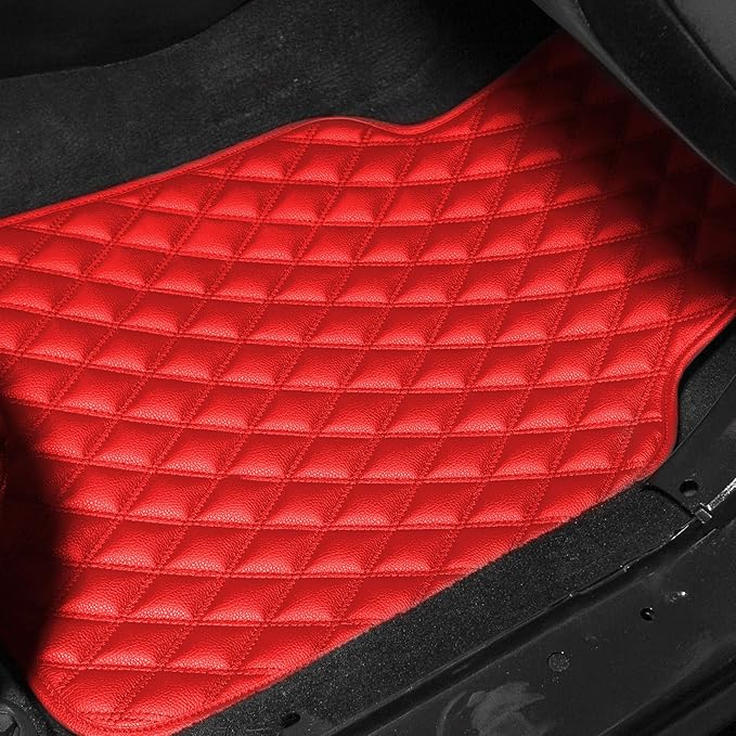 FH Group Floor Protector Mats for Cars, Faux Leather, Universal Fit Automotive All Purpose PU Leather for Most Sedan, SUV, Truck, Red
