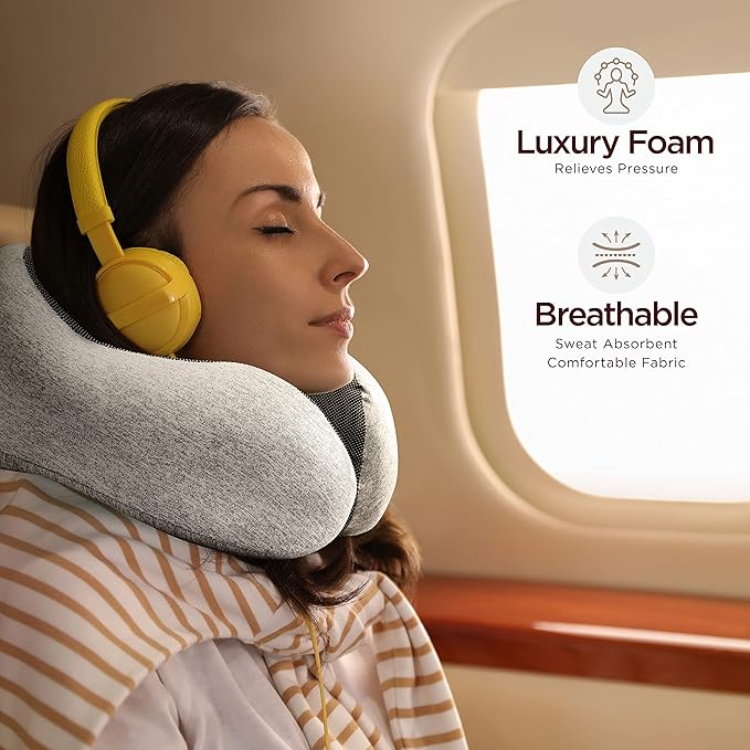 Homeify Airplane Neck Pillow Includes Travel Pillow + Airplane Phone Holder Mount + Eye Masks + Earplugs for Travel, 100% Pure Memory Foam Travel Pillow, 4 Pc Travel Kit, 2 Pack