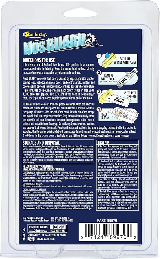 STAR BRITE NosGuard SG Mildew Odor Control Bags - Slow Release System for Boats, RVs & Storage - Eliminates Odors, Treats 1,000 Cubic Feet Per Pack