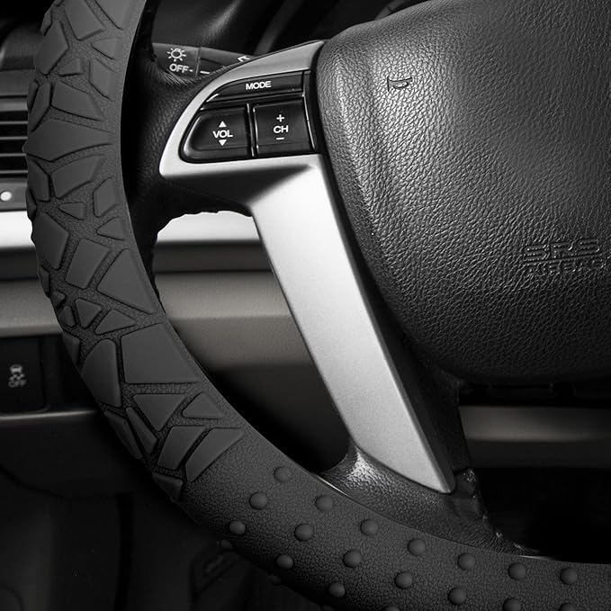 FFH Group Universal Fit Silicone with Nibs and Pattern Massaging Grip Steering Wheel Cover fits most Cars, SUVs, Trucks, and Vans Black