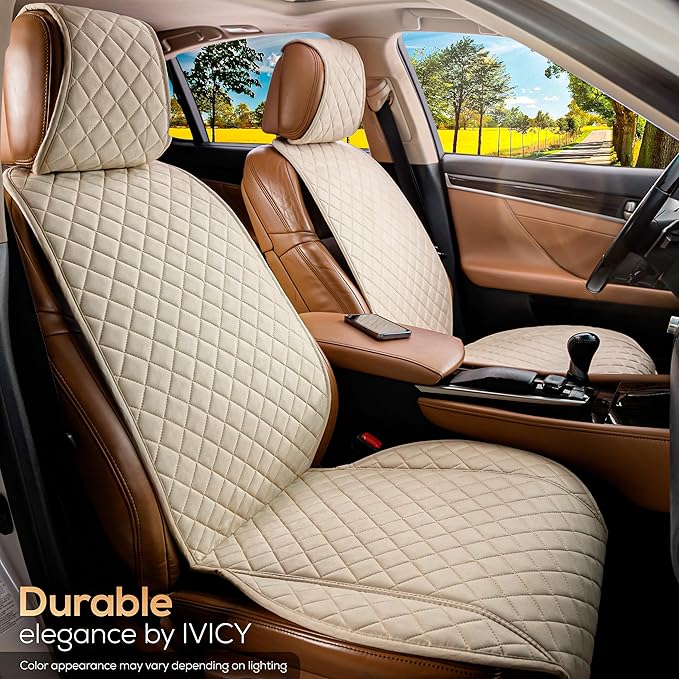 IVICY Faux Suede Front Car Seat Cover – Durable, Non-Slip Seat Protector for Cars – 1 Unit, Light Beige