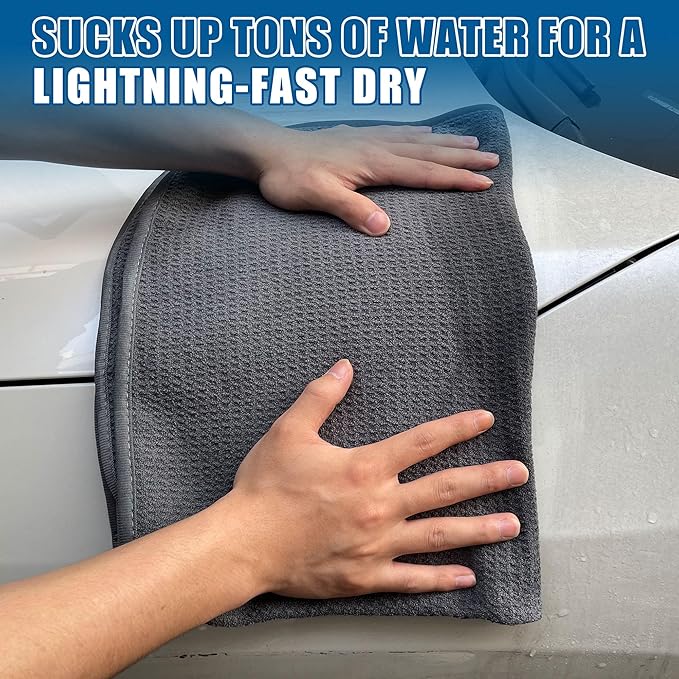 2 Pack Microfiber Car Towels,Car Drying Towel 22Inx32In,Waffle Weave with Reinforced Edges,Super Absorbent & Scratch-Free Cleaning Cloth for Auto Detailing,Home,Glass,Kitchen (Grey)