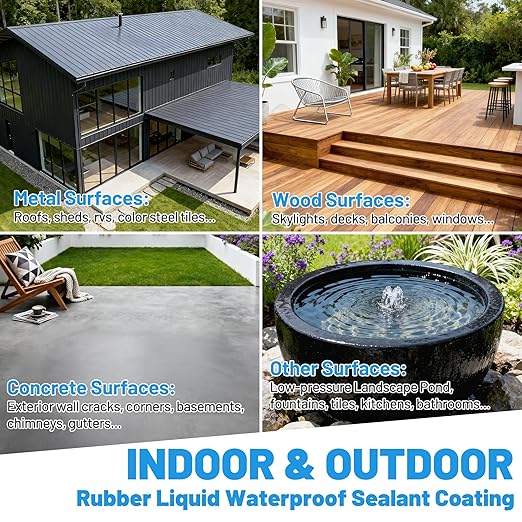 Rubber Liquid Waterproof Sealant, Waterproof Patch Seal Sealer, Cloud Gray Indoor & Outdoor Elasticity Rubber Paint, Multi Surface Foundation Leak Crack Repair-Roof Gutter Basement Water Proof Coating