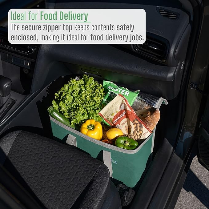 VENO 3 Pack Cooler Bag Insulated Reusable Grocery Shopping Bag, Food Delivery, Heavy Duty, Large Size, Durable Handles, Double Zippers, Lid, Collapsible (Green, 3 Pack)
