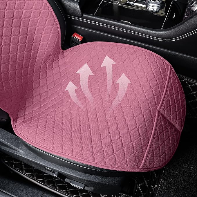 Linen Car Seat Covers for Cars, Front Car Seat Cover Protectors with Storage Bags, Anti-Slip & Soft Automotive Seat Cushion Universal Fit for Most Sedan, SUVs, Vehicles (Pink)