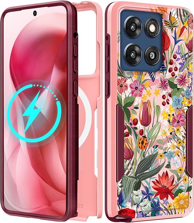 for Moto G Stylus 2025 Case - Compatible with MagSafe Women Cute Girls Magnetic Phone Cover Girly Pretty Floral Flower Heavy Duty Shockproof Design for Motorola Moto G Stylus 5G 2025 Cases