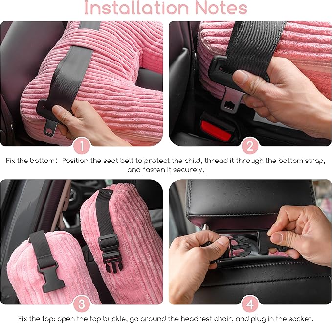 HIGOGOGO Washable Travel Pillow, Car Pillow for Kids & Adults, Travel Pillows with Removable Soft Cover and High-Support Foam, Fix Neck and Body Sitting/Sleeping on The Trip, Pink