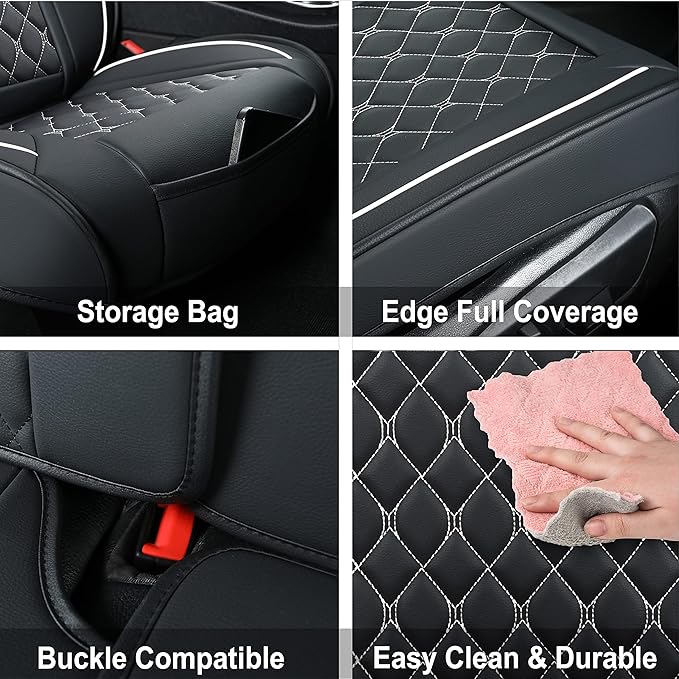 Car Seat Covers Front Pair,Universal Fit for Most Cars,SUV,Sedans and Pick-up Trucks,Automotive Faux Leather Vehicle Cushion Covers(Front Pair,Black/White)