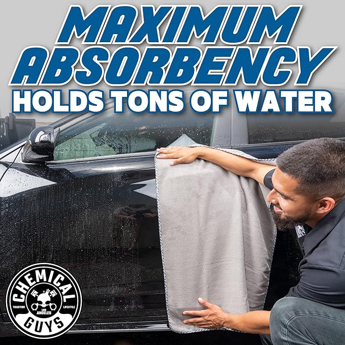 Chemical Guys Waffle Weave Gray Matter Microfiber Drying Towel - 25" x 36",Premium Blend Microfiber Towel with Soft-Banded Edging for Scratch-Free Car Drying,Ultra Absorbent,(Pack of 12)