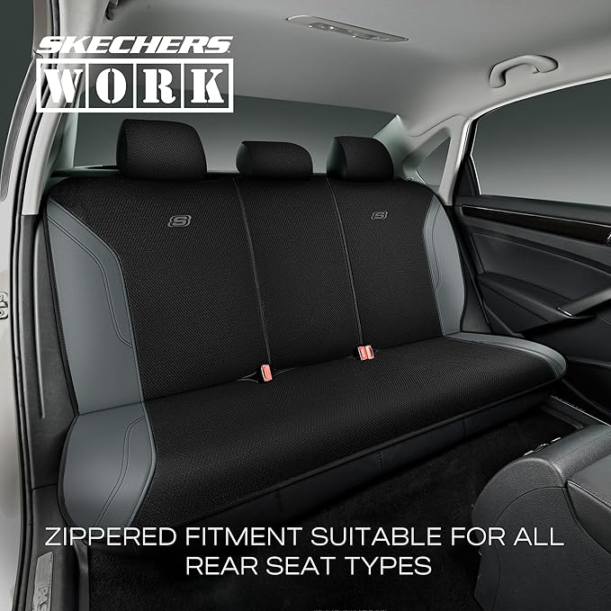 Skechers Car Seat Covers, Work Leather Seat Covers 5-Times Stronger Built-in Webbing, Oxford Fabric Seat Cover Full Sets, Airbag Compatible, Automotive Comfort for Cars, Trucks, SUVs,Grey