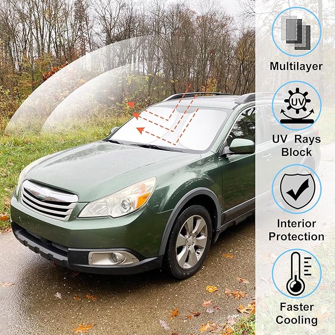 Windshield Sun Shade Custom Fit for 2010-2014 Subaru Outback Wagon Accessories Foldable Sunshade Sun Blocker Protect Car from Sun Rays & Heat Damage Keep Car Cooler
