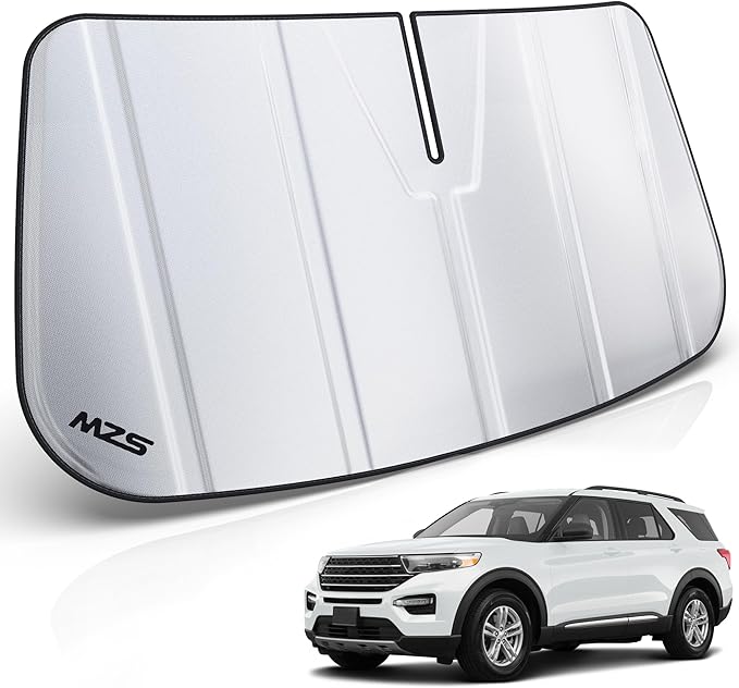 MZS Windshield Sun Shade Compatible with Explorer 2020-2026, Foldable Car Front Window Sunshade with Storage Pouch, SUV Sun Visor Shield Accessories for Interior Protector