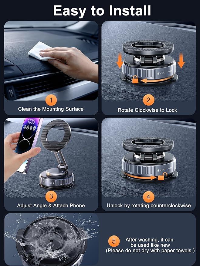 Snanlen 2026 Upgraded Car Phone Holder for Magsafe [108LBS Strongest Suction] 360° adjustable vacuum magnetic phone holders, cell phone car mount for iPhone 17 Pro Max 16 15 14 13 Air Plus (Rose Gold)