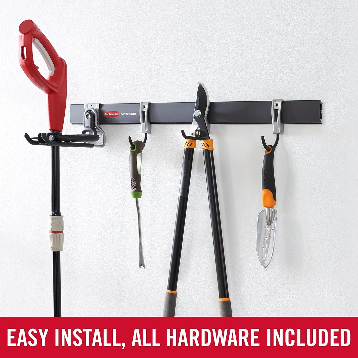 Rubbermaid FastTrack Garage Storage Utility Hooks 5 Piece Black All in One Rail Hook Kit and Tool Organizer Heavy Duty for Home/Garage/Shed/Garden