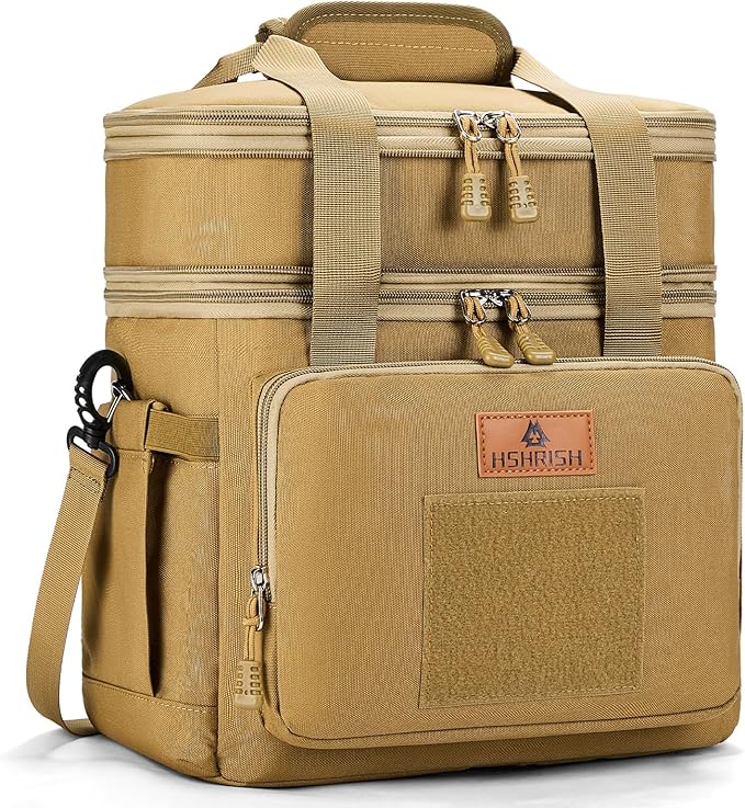 HSHRISH Lunch Bag, Large Expandable Lunch Box for Men, Durable Waterproof Leakproof Tactical Cooler Bag with Molle Webbing, Lunch Box for Men Work Outdoor Picnic Hiking Camping, 24 Can/16 L, Brown