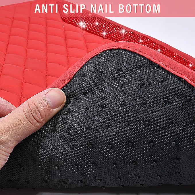 CAR PASS Bling Leather Car Mats Shining Diamond Floor Mats Crystal Rhinestones Sparkly Glitter Carpet Anti-Slip Waterproof Pad Universal Fit for Automotive SUV, Sedan, Van, 5pcs for Girl Women Red