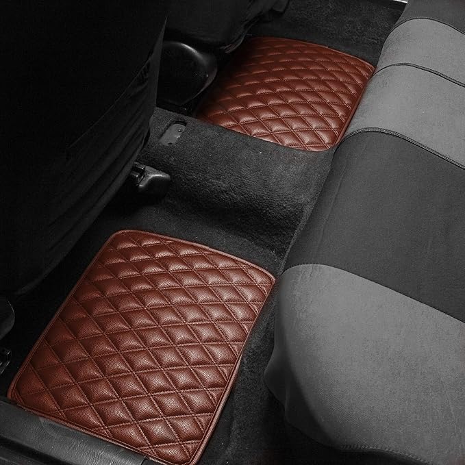 FH Group Floor Mats - Faux Leather Floor Mats for Cars, Universal Fit Automotive Floor Mats, All Purpose Car Floor Mats, PU Leather Protector Mat for Most Sedan, SUV, Truck Floor Mats Brown