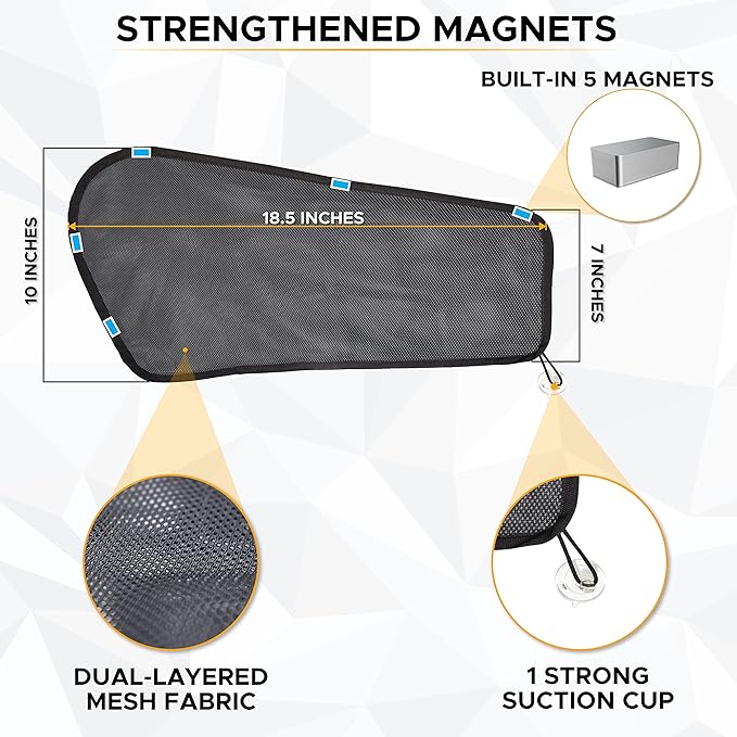 EcoNour Car Driver Front Window Sun Shade | Magnetic Window Curtain Protects from Harmful Sun Rays for Drivers | Side Window Screen Sunshade for Cars Prevents Sun Damage | Black (1-Piece)