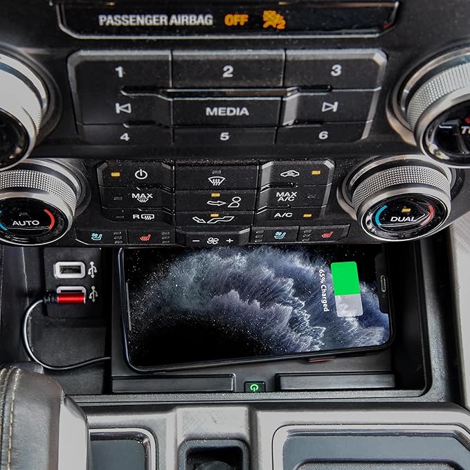 Wireless Charger for Ford F150 18-23, Car Wireless Charging Panel with USB-A USB-C Center Console Organizer for Ford F-150 2018-2023 Accessories