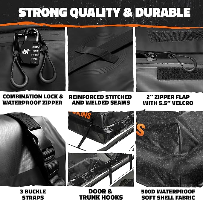 Mockins 40 CuFt XXL Roof Bag Cargo Carrier for Top of Vehicle | 72"x48"x20" Waterproof Vinyl Rooftop Cargo Carrier Bag | Secure Vehicle Soft-Shell Carriers for Car, Truck, SUV, Van, RV w/Accessories
