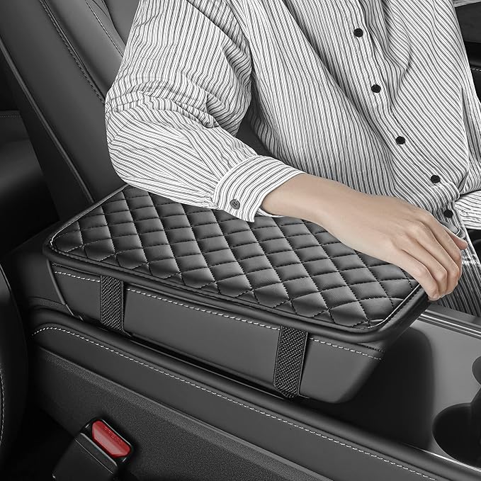 Car Armrest Covers, Vehicle Center Console Cover, Middle Storage Organizer Pads, Dog & Cat Paws Protetor, Nappa Leather, Waterproof, Anti-Slip, Auto Interior Accessories, Black, Size M