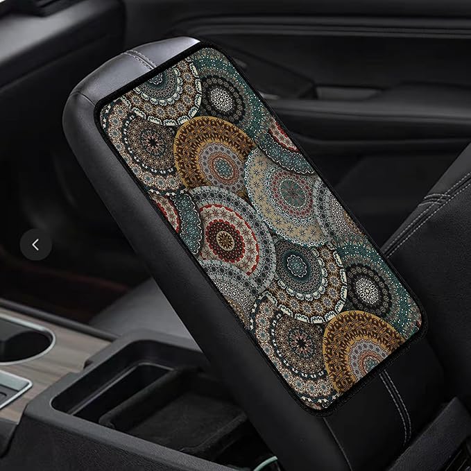 Bohemian Universal Armrest Cover Pad, Car Center Console Cushion Pad, Protect from Pet Claws, Dirt, and Sticky Fingers, Comfortable Car Decor Accessories Fit for Most Cars, Vehicles, SUVs