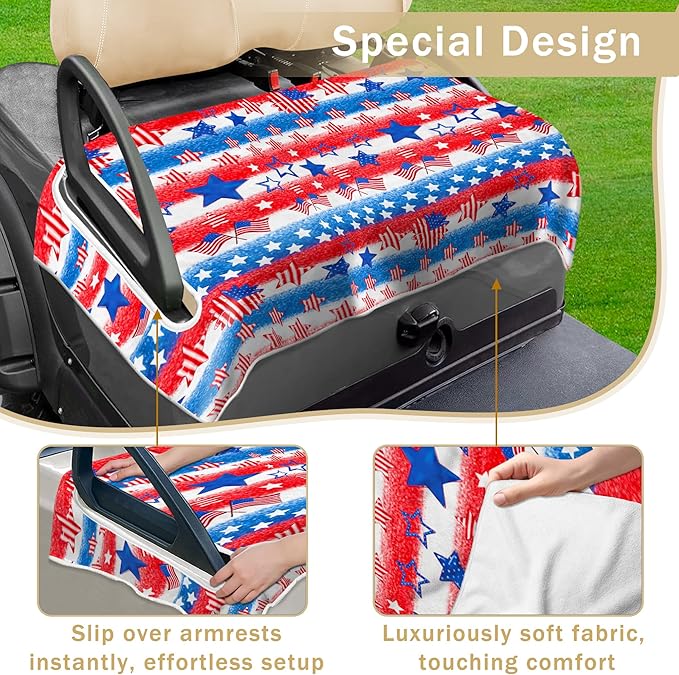 YOKYHOM American Flag Golf Cart Seat Covers for 2/4-Seater, Patriotic USA Seat Towel Blanket Keeps Seats Cool & Clean for Summer, Microfiber Fits EZGO, Club Car, Yamaha, 51"x31"