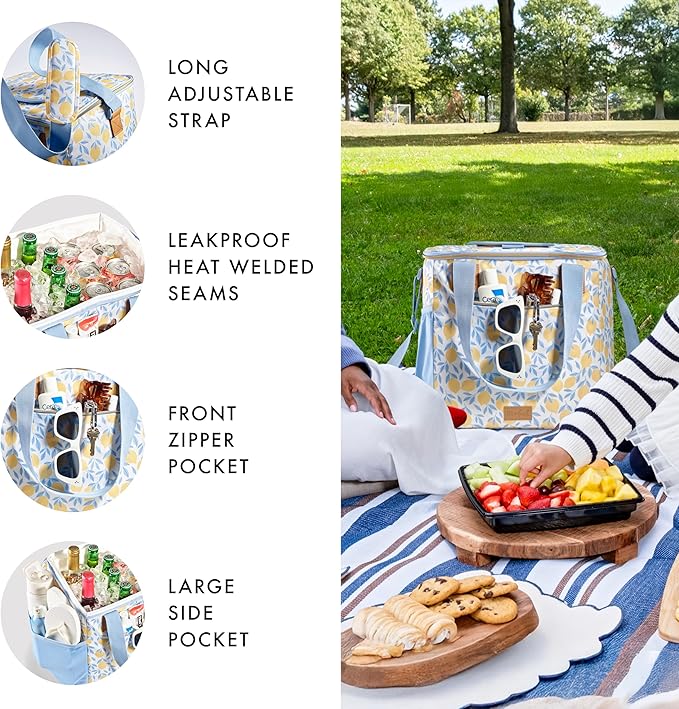 Fit & Fresh, 24-Can Soft Cooler Bag Insulated Leak-Resistant, Portable Soft Cooler, Large Cooler, Soft Sided Cooler Bag, Travel Cooler, Lemon Vines