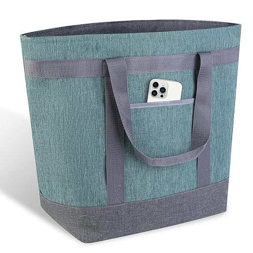 CIVJET Insulated Reusable Tote Bag for Grocery Shopping for Women/Men, Waterproof Cooler Bags for Travel/Beach/Picnic, Pizza/Food Delivery Bag to Keep Food Cold/Hot for Catering (Oxford Cloth, Green)