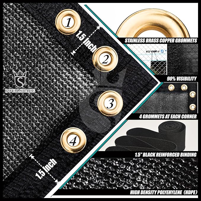 Royal Shade Custom Size 5' x 162' Black Fence Privacy Screen Windscreen Cover Netting Mesh Fabric Cloth - Cable Zip Ties Included (We Make Custom Size)
