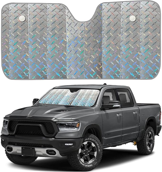 EcoNour XL Holographic Windshield Sunshade for SUV Truck | UV & Heat Reflective Car Sun Shield | Foldable Accordion Style Design – Fits Windshields | X-Large 66 x 28 Inches