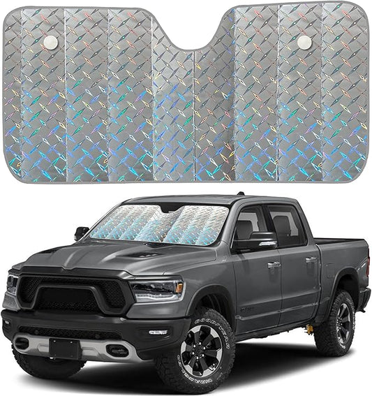 EcoNour XL Holographic Windshield Sunshade for SUV Truck | UV & Heat Reflective Car Sun Shield | Foldable Accordion Style Design – Fits Windshields | X-Large 66 x 28 Inches