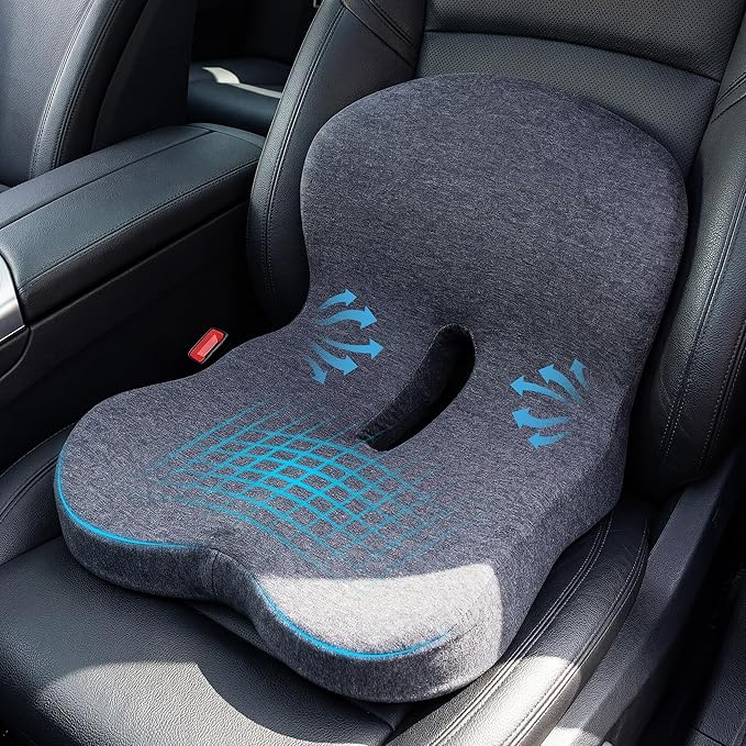 ZUAMEGUMemory Foam Car Seat Cushion – Ergonomic Driver Cushion for Sciatica & Tailbone Pain, Breathable Non-Slip Car Seat Pad for Car, Office Chair, Wheelchair