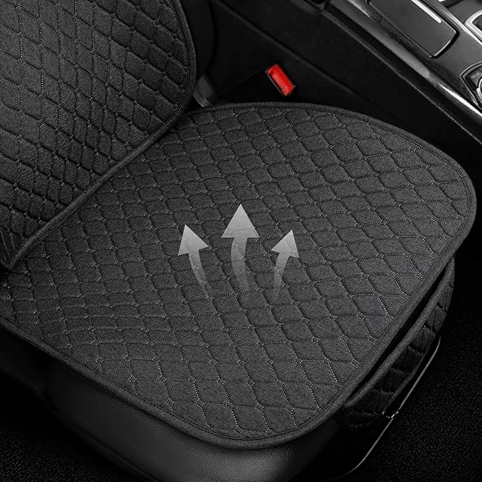 2 Pack Linen Front Car Seat Covers for Cars, Breathable Linen Car Seat Protector Fit Four Seasons, Non-Slip Car Seat Pad for Most Vehicles (2Pack Dark Grey)