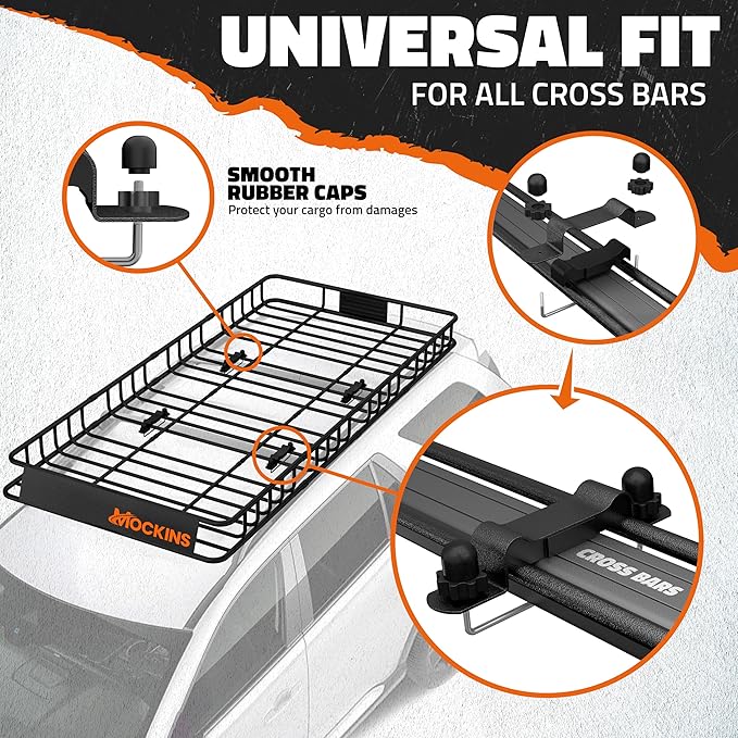 Mockins 84"x39"x6" XL Extendable Roof Rack Cargo Carrier for Top of Vehicle Storage | 250 Lbs Capacity Weatherproof Steel Roof Basket | Heavy Duty Car Rooftop Cargo Carrier Set w/Ratchet Straps & Net