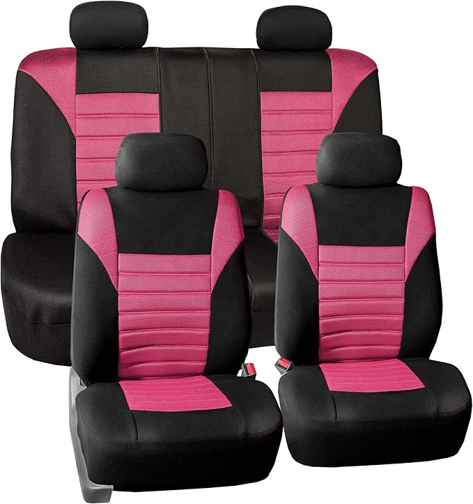 TLH Car Seat Covers Premium 3D Air Mesh Automotive Seat Covers Full Set Pink Seat Covers Airbag Compatible and Split Rear Car Seat Cover Universal Fit Interior Accessories for Cars Trucks and SUV