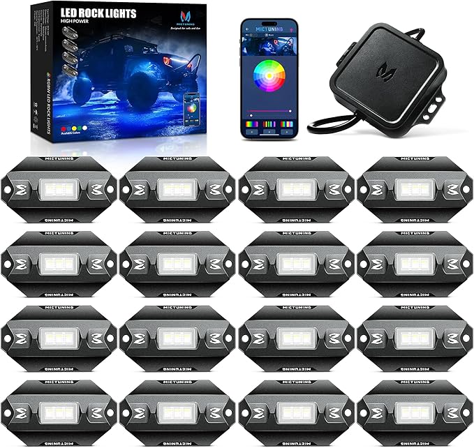 MICTUNING C1 16 Pods RGBW LED Rock Lights - Multicolor Underglow Neon Light Kit with Bluetooth Controller, APP Control