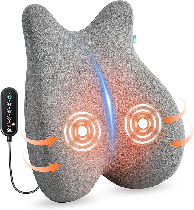 CILI Heated Lumbar Support Pillow for Office Chair, Ergonomic Back Support Cushion with Vibration, Memory Foam Chair Back Massager, Gifts for Mom/Dad