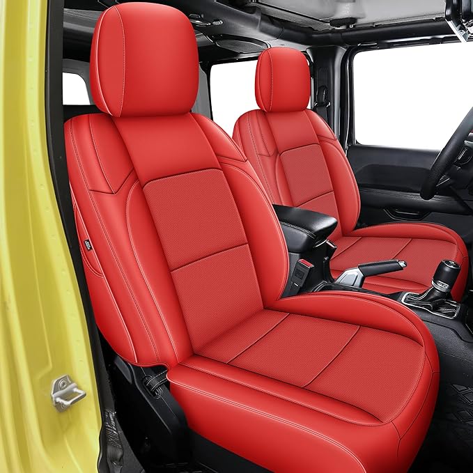 AOMSAZTO Custom Fit Seat Covers for Jeep Wrangler: JL 2018 2019 2020 2021 2022 2023 2024 4-Door Waterproof Leather Car Seats Cover Full Set