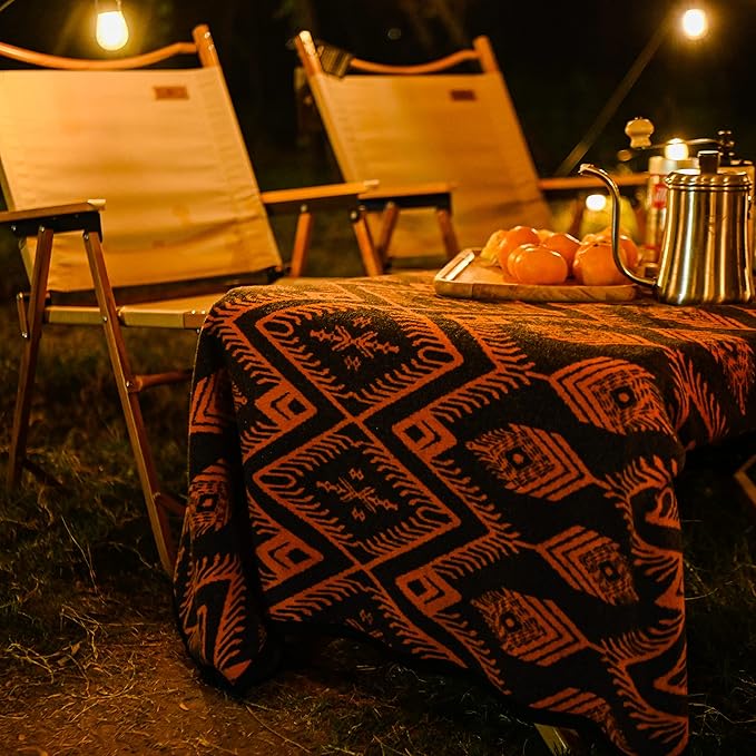 PuTian Merino Wool Blanket - 63" x 51" Bohemia Orange Great for Camping, Outdoors, Sporting Events, Survival & Emergency Kits -Super Soft Wool Blanket