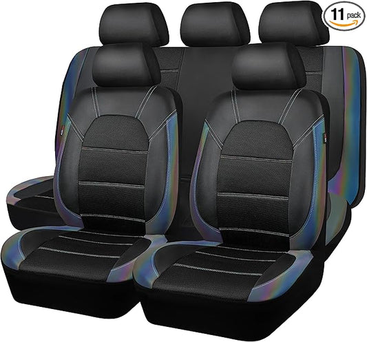CAR PASS Leather seat Covers,Automotive Universal Sport car seat Cover Super 5mm Composite Sponge Inside,Airbag Compatible fits Most SUVs, Trucks,and Vans (Full Set,Chameleon Iridescent Reflective)