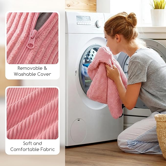 HIGOGOGO Washable Travel Pillow, Car Pillow for Kids & Adults, Travel Pillows with Removable Soft Cover and High-Support Foam, Fix Neck and Body Sitting/Sleeping on The Trip, Pink