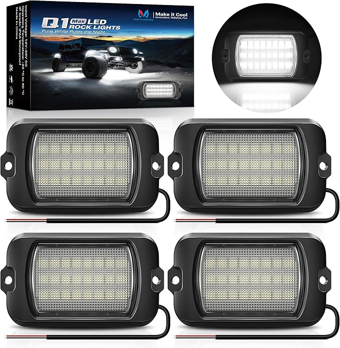 MICTUNING Q1 Max White Rock Lights, 4 Pods Super Bright Pure Underglow Light Kit, IP68 Waterproof for Truck Car ATV UTV Golf Cart (2 Year Warranty)