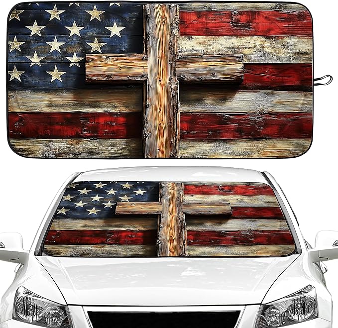 Vintage Flag Car Windshield Sun Shade Foldable Sunshade Front Window Cover Sun Visor Protector Accessories (59x27.5 inches)